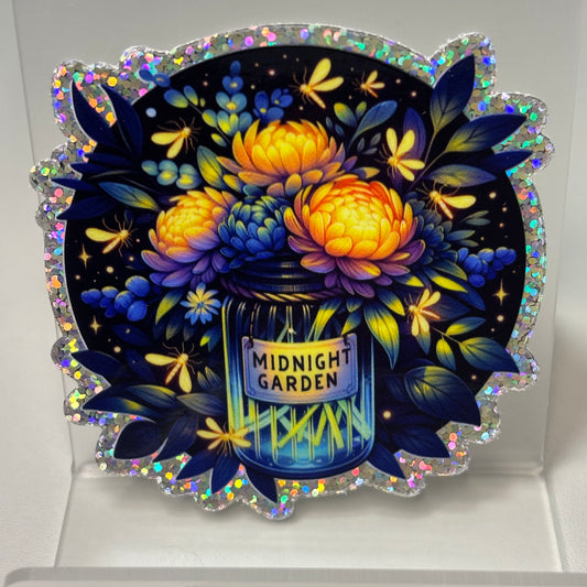 Midnight Glow Garden Glitter Die Cut Vinyl Sticker