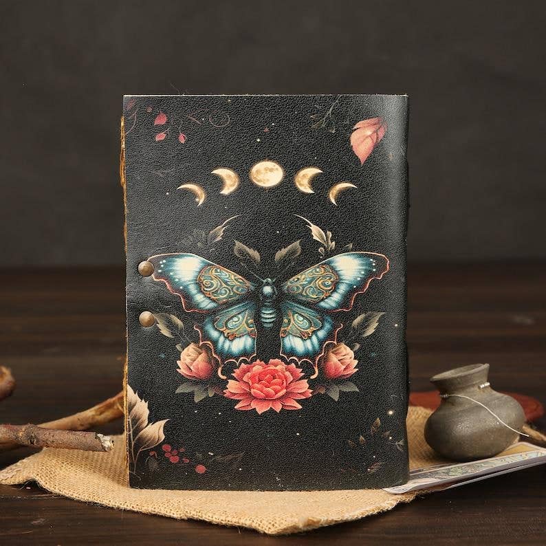 Luna Moth Leather Journal (Midnight Edition) – 5x7, 200 Pages