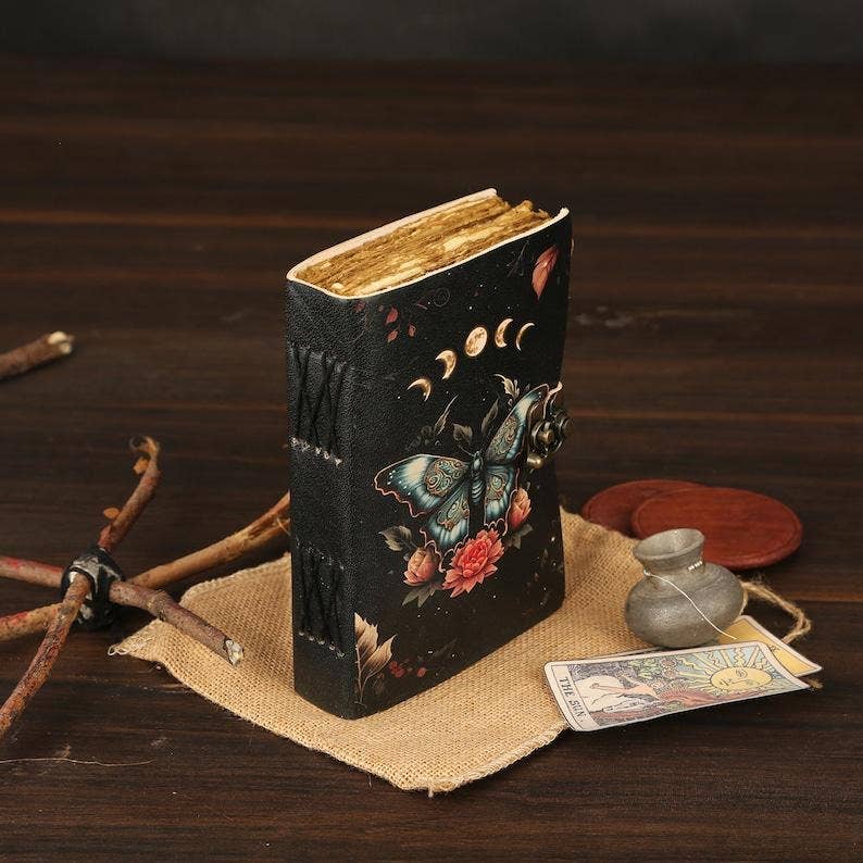 Luna Moth Leather Journal (Midnight Edition) – 5x7, 200 Pages
