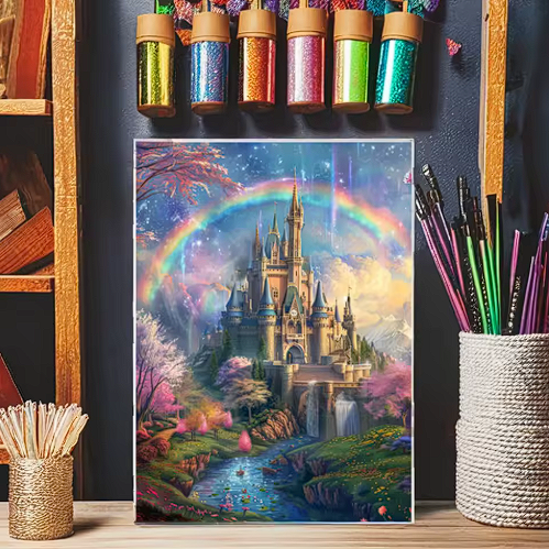 5D Diamond Painting Kit – Fantasy Rainbow Castle Collection – 15.7 x 19.7 in
