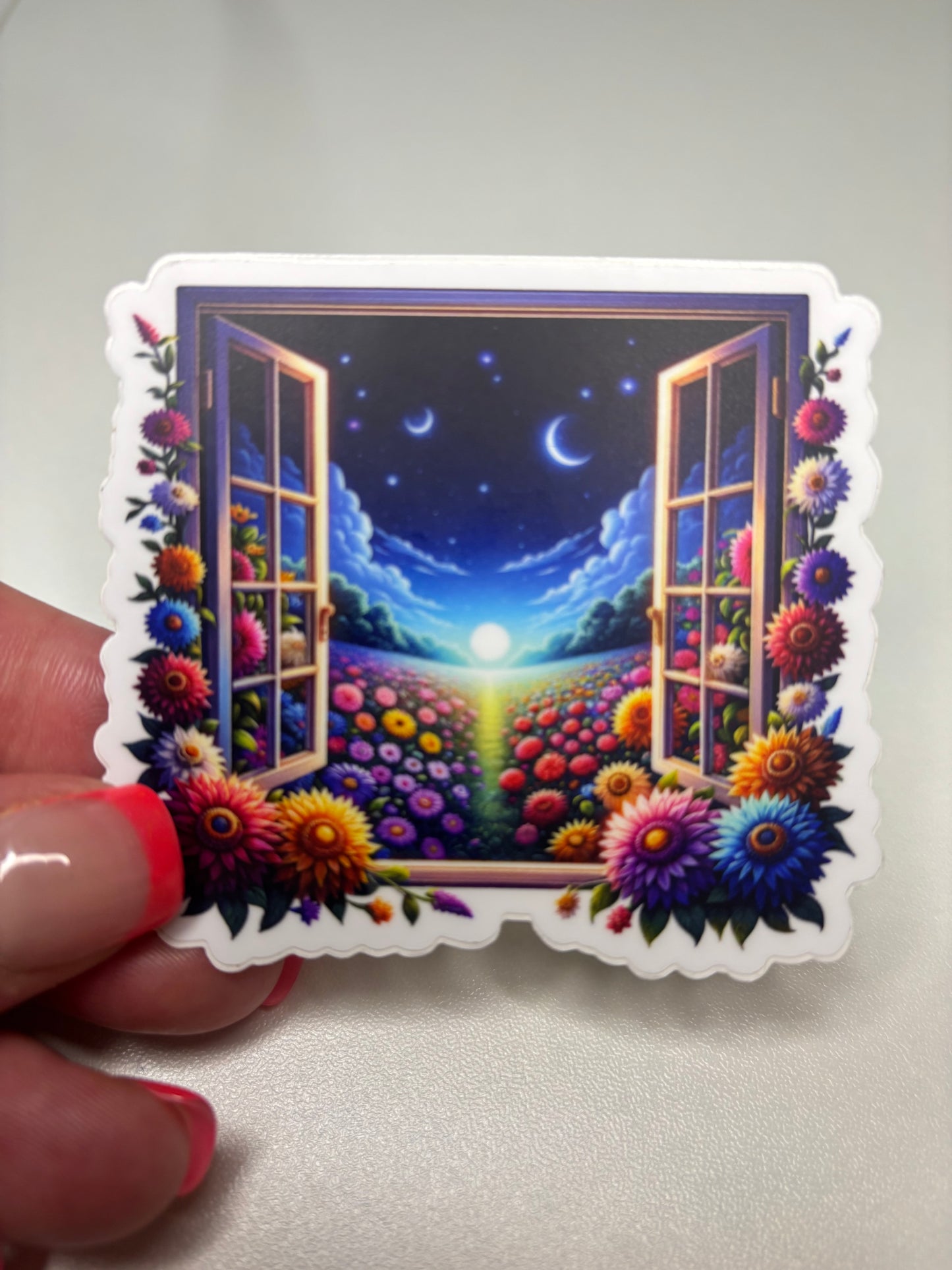 Moonlit Wildflower Window Die Cut Vinyl Sticker