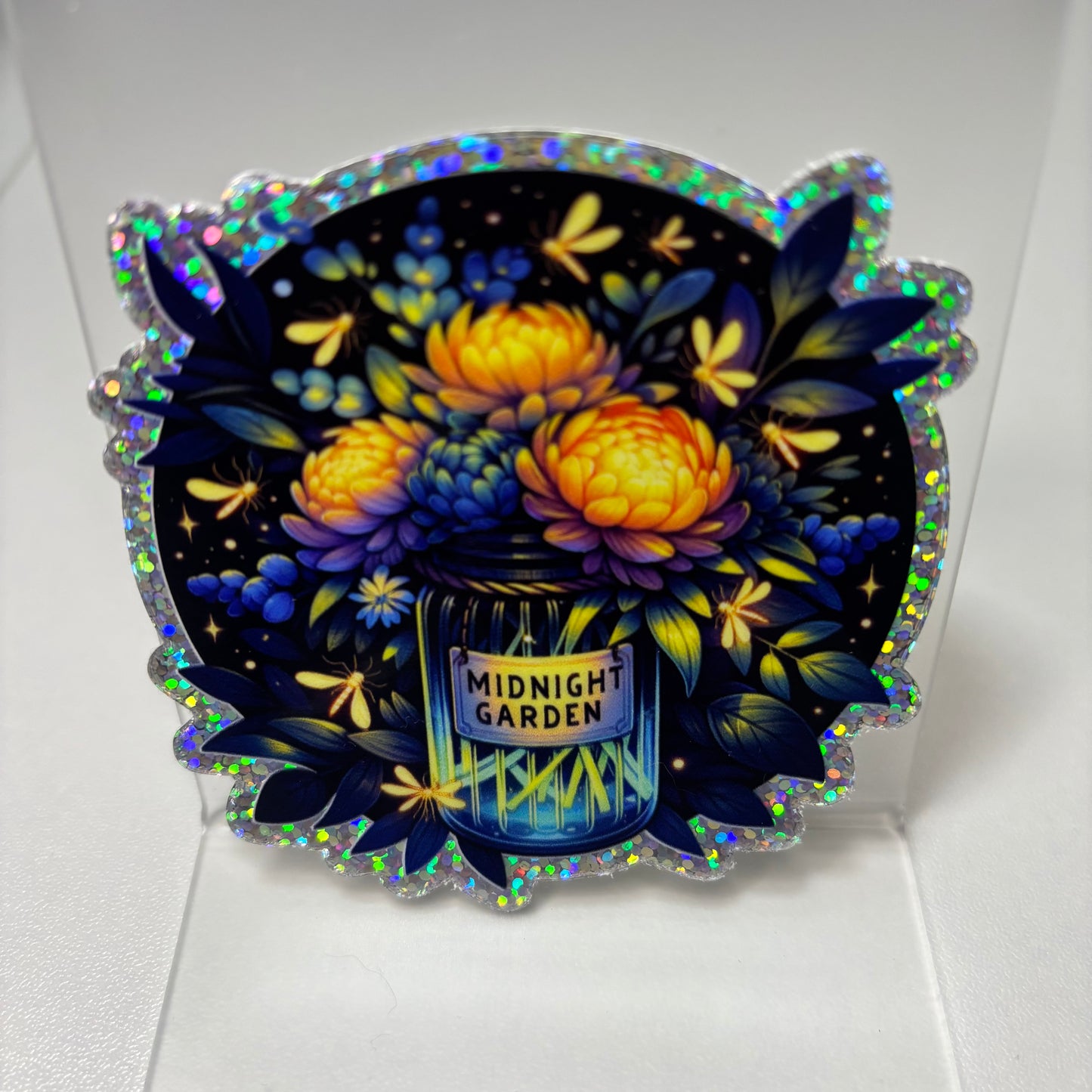 Midnight Glow Garden Glitter Die Cut Vinyl Sticker