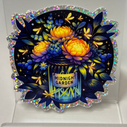 Midnight Glow Garden Glitter Die Cut Vinyl Sticker