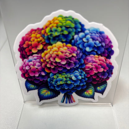 Rainbow Hydrangea Bouquet Die Cut Vinyl Sticker