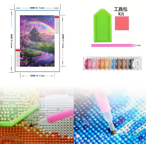 5D Diamond Painting Kit – Fantasy Rainbow Castle Collection – 15.7 x 19.7 in