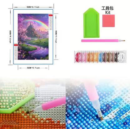5D Diamond Painting Kit – Fantasy Rainbow Castle Collection – 15.7 x 19.7 in