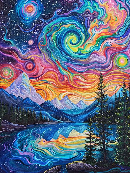 5D Diamond Painting Kit – Neon Mountain Dreamscape – 15.7 x 19.7 in