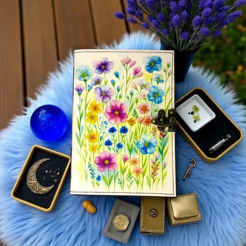 Wildflower Meadow Leather Journal – 5x7, 200 Pages