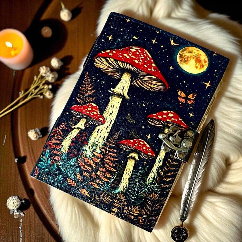 Mushroom Garden Leather Journal – 5x7, 200 Pages